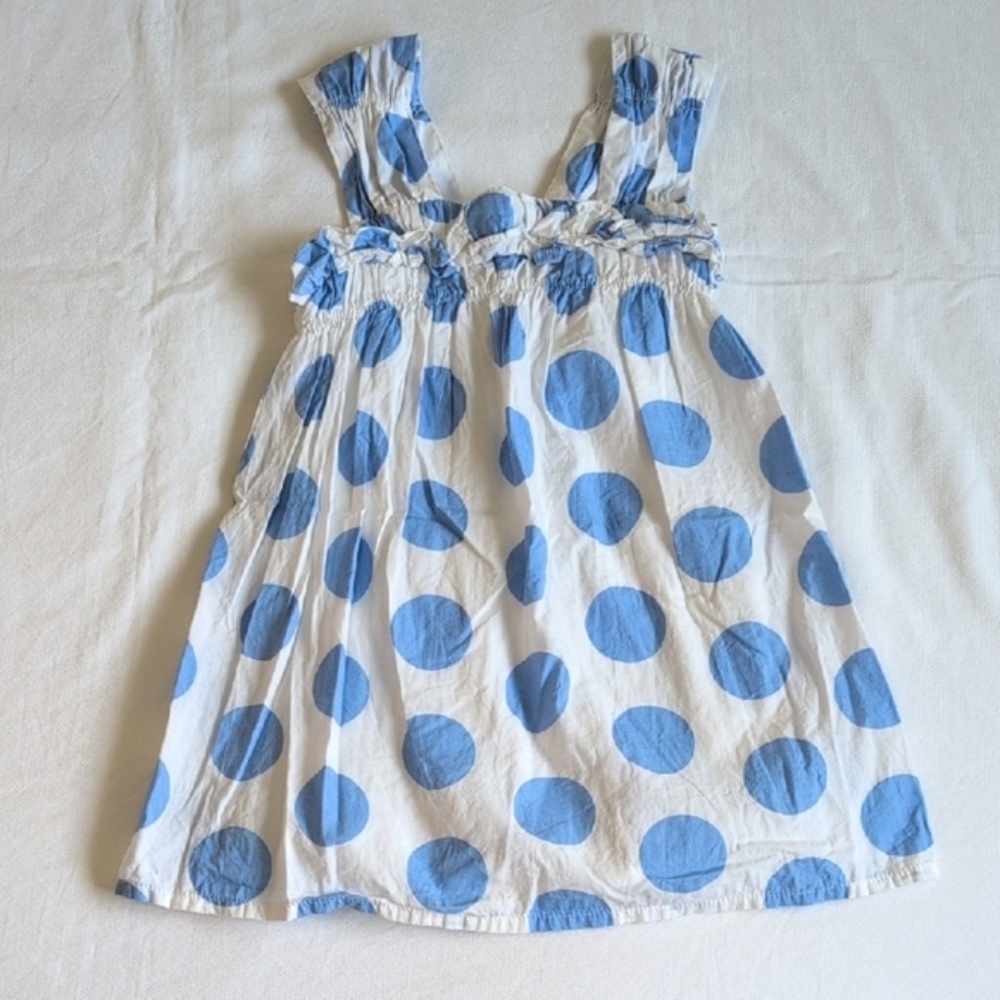 Zara Girls Blue & White Polka Dot Smocked Cotton Dress Fully Viscose Lined 5